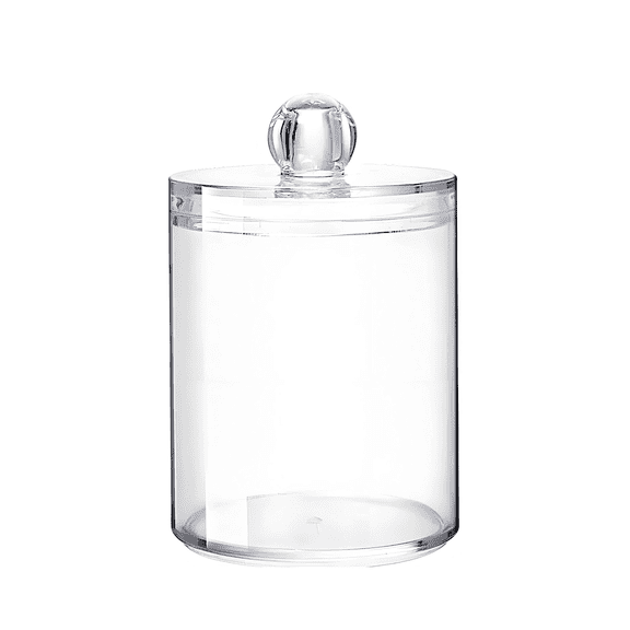 DcGZvy Holder Dispenser for Cotton Swabs, Balls, Pads, Floss Picks- Small Clear Plastic Canister Apothecary Jar Set, Bathroom Essentials Accessories Decor Vanity Makeup Storage Organizer