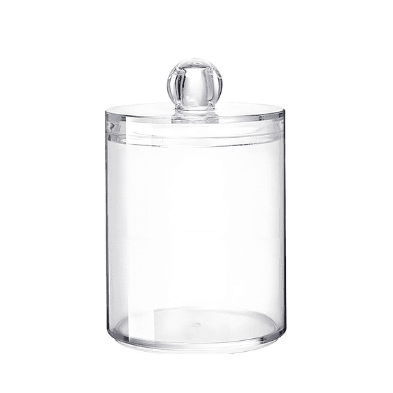 DcGZvy Holder Dispenser for Cotton Swabs, Balls, Pads, Floss Picks- Small Clear Plastic Canister Apothecary Jar Set, Bathroom Essentials Accessories Decor Vanity Makeup Storage Organizer