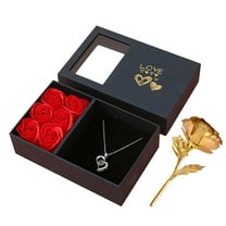 DcGZvy Valentine'S Day Rose Box Artificial Rose Flower with Necklace Home Decoration Birthday Gift Preserved Flowers Bouquet Valentine'S Day Gift for Women