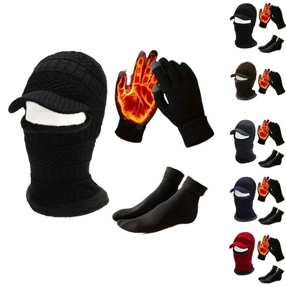 DcGZvy Winter Hat Glove Socks Set for Men Women, 3 Piece Warm Fleece Lined Touchscreen Gloves Knit Hat Socks for Cold Weather