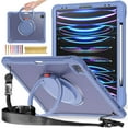thumbnail image 1 of Dcase for iPad Pro 12.9 inch 2022/2021/2020/2018 Dual-Layer Protection Case, Shockproof Heavy Duty Rugged Protective Built-in 360°Rotation Stand Handle with Adjustable Shoulder StrapCase,Purple, 1 of 11