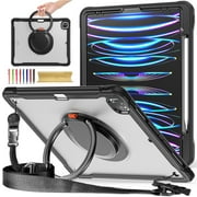 Dcase for iPad Pro 12.9 inch 2022/2021/2020/2018 Dual-Layer Protection Case, Shockproof Heavy Duty Rugged Protective Built-in 360°Rotation Stand Handle with Adjustable Shoulder StrapCase,Black