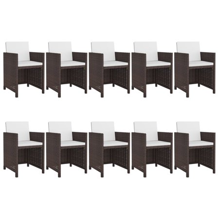 Dcenta 11 Piece Patio Dining Set with Cushions Poly Rattan Brown
