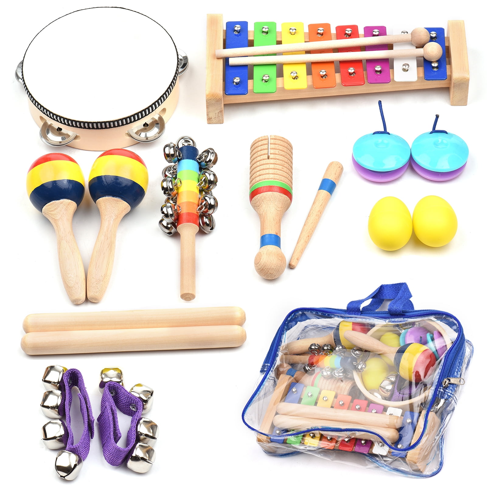 Dcenta 13 PCS Wooden Musical Instruments Set, Toddler Drum Set, Small ...