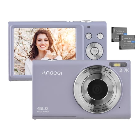 Dcenta 2.7K Digital Compact Video 48MP Auto Focus 2.88 Inch IPS Screen 16X Zoom -shake Face Detact Smile Capture Built-in Fill with Carry Bag Wrist Strap 2pcs Batteries for Teens