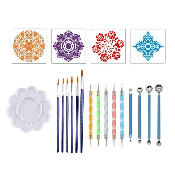 Dcenta 20 Piece Set Mandala Dotting Tools DIY Painting Stencils Ball Stylus Palette Paint Brushes