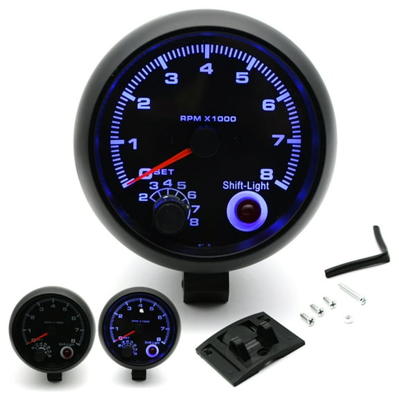 Dcenta 3.75'' Car Universal Black Tachometer Gauge Blue Inter light 0-8000 RPM