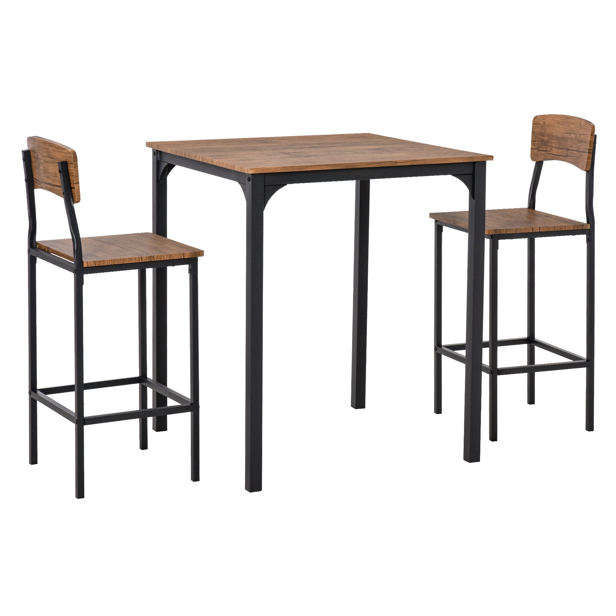 Dcenta 3 Piece Industrial Counter Height Dining Table Set, Bar Table & Chairs with Steel Legs