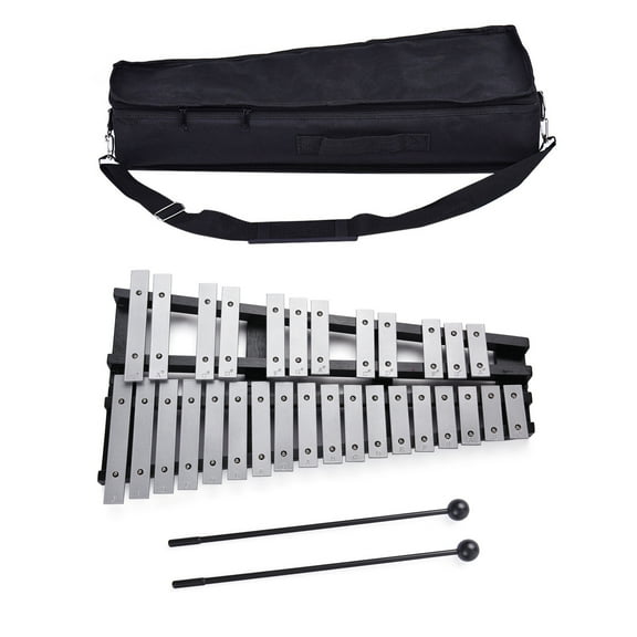 Dcenta 30 Note Foldable Glockenspiel Xylophone with Wood Base, 2 Mallets, Carrying Bag, Professional Percussion Instrument for Adults Kids