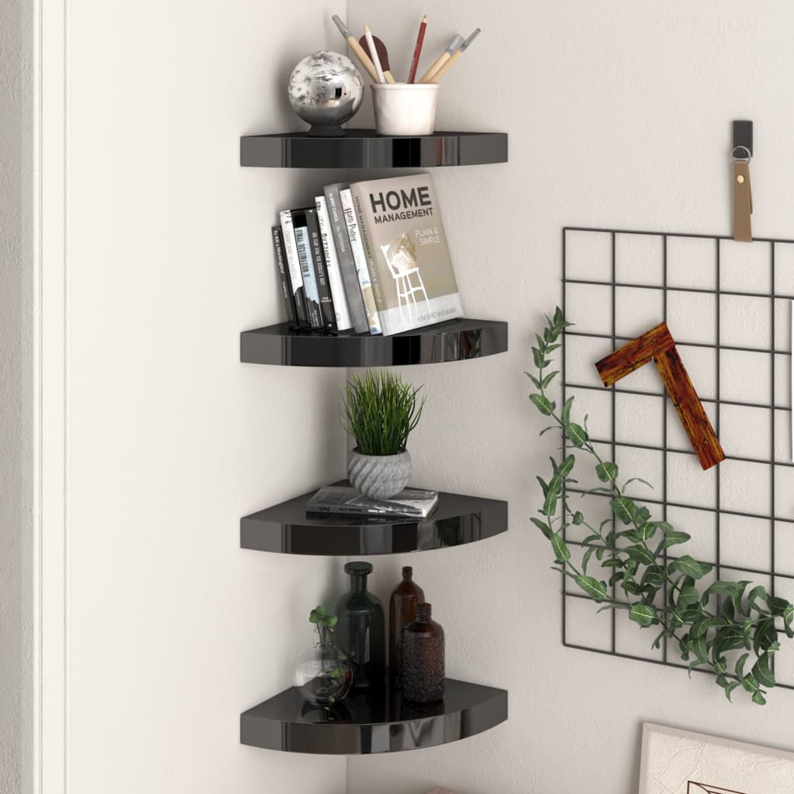 Dcenta 4 Piece Corner Shelves MDF Wall Mounted Shelf Photo Display ...