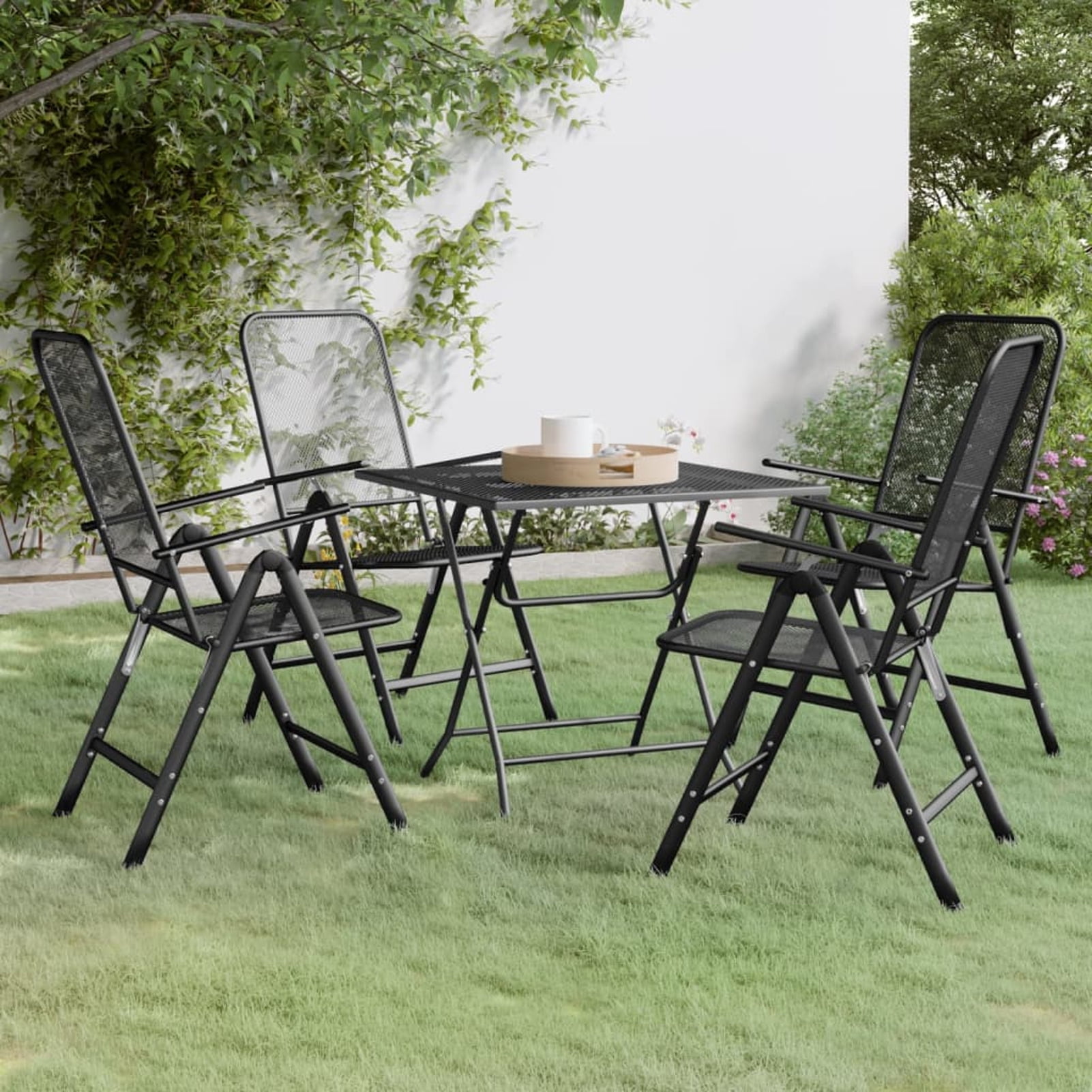 Dcenta 5 Piece Folding Outdoor Dining Set, Expanded Metal Mesh Garden