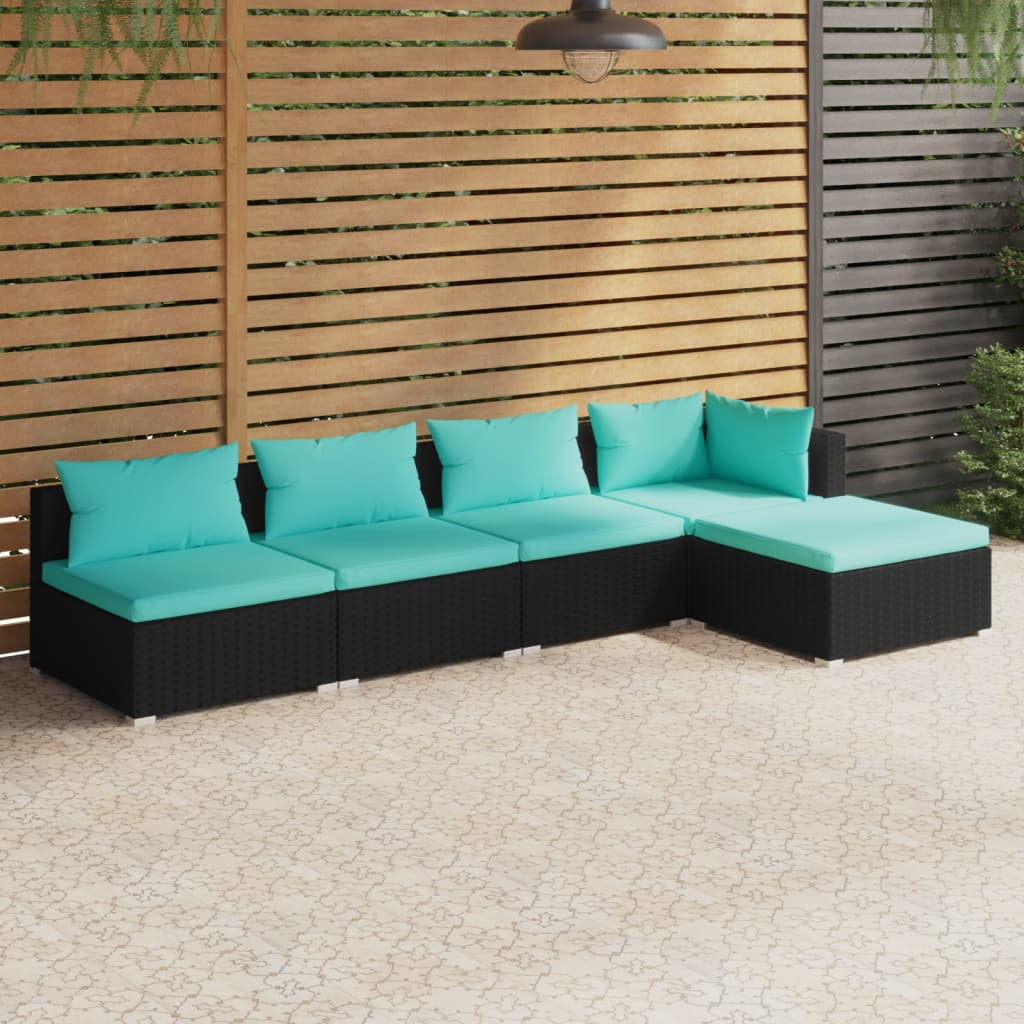 Dcenta 5 Piece Patio Set with Cushions Poly Rattan Black
