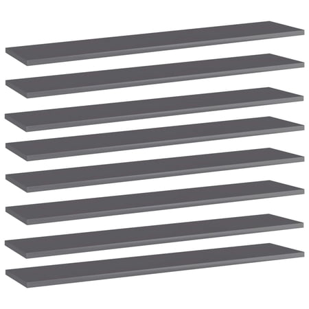 Dcenta 8 Piece Bookshelf Boards Engineered Wood Replacement Panels Storage Units Organizer Display Shelves High Gloss Gray for Bookcase, Storage Cabinet 39.4 x 7.9 x 0.6 Inches (W x D x H)