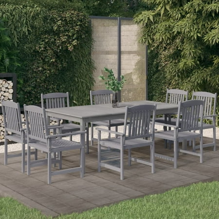 Dcenta 9 Piece Patio Dining Set Solid Wood Acacia Gray