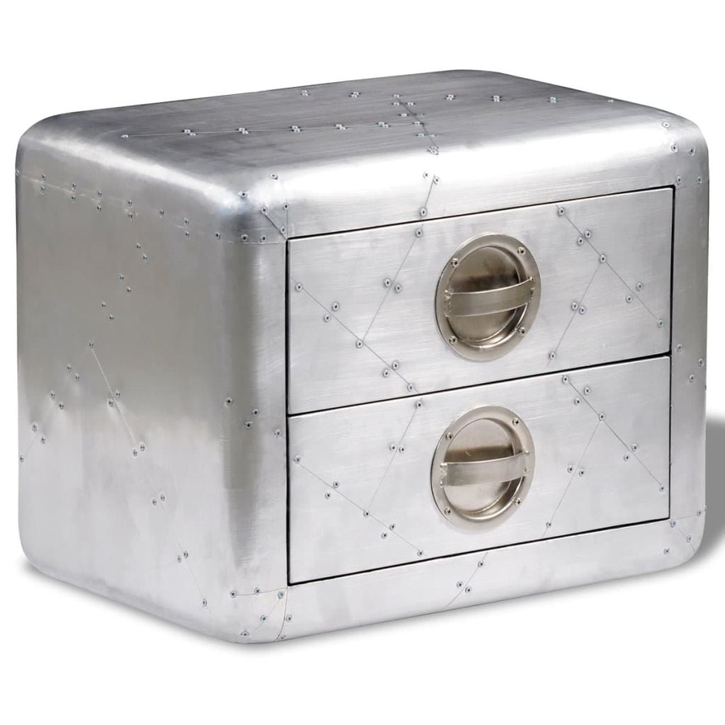 Silver Wood and Aluminum Aviator End Table with Storage
