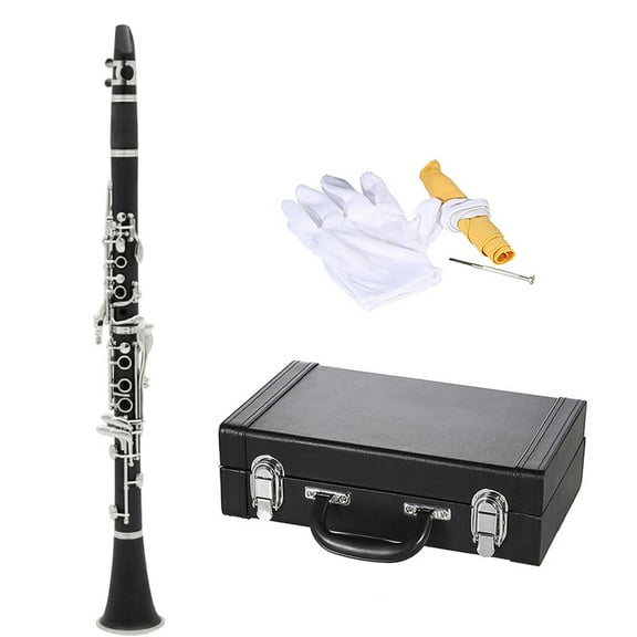 Dcenta Clarinet Bb Cupronickel Plated Nickel 17 Key with Cleaning Cloth Woodwind Instrument for Beginner Student