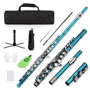 Dcenta Closed Hole C Flute 16 Keys Cupronickel Nickel-plated Wind Instrument with Carry Case Flute Stand Gloves Cleaning Cloth Mini Screwdriver Cleaning Rod