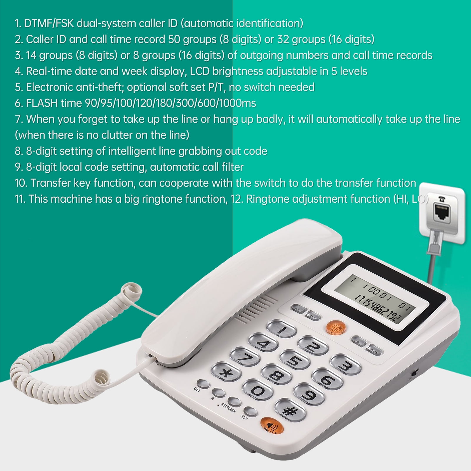 Dcenta Desktop Corded Landline Phone, Big Button Corded Telephone for
