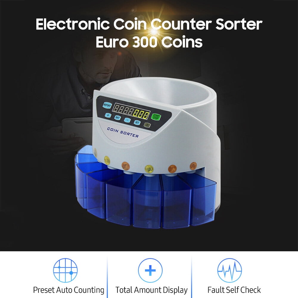 Dcenta Electronic Coin Counter Sorter Euro 300 Coins Digital Auto