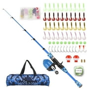 Dcenta Fiberglass Portable Telescopic 3.94 ft Spining Fishing Rod & Reel Combo 2-Piece Rod Kids