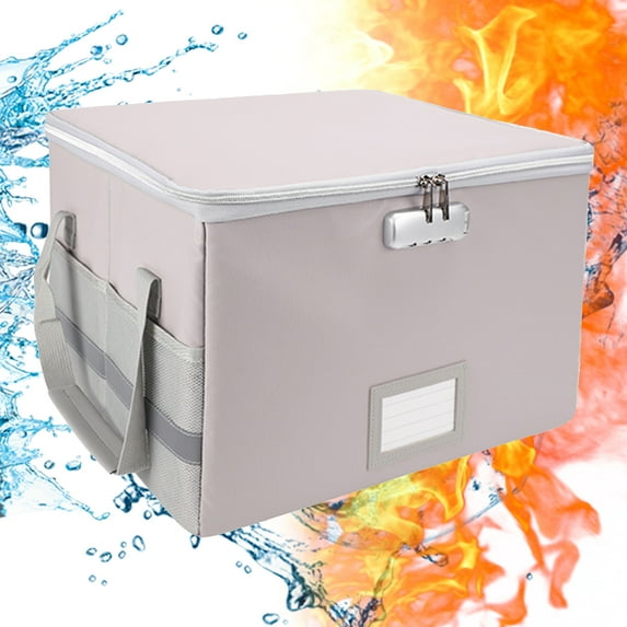 Dcenta Fireproof Document Bag, Fireproof Waterproof File Organizer Box with Lock, Collapsible Portable Home Office Locking Storage Box Bin Filing Cabinet with Handle