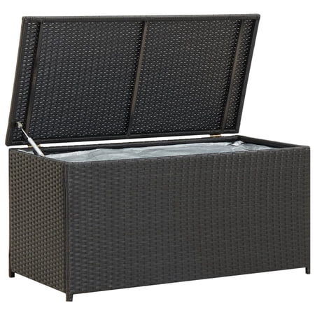 Dcenta Garden Storage Box with PE Liner Black Poly Rattan Storage Container Deck Box Tool Organization for Patio, Lawn, Poolside, Backyard,  Furniture 39.3 x 19.6 x 19.6 Inches (W x D x H)