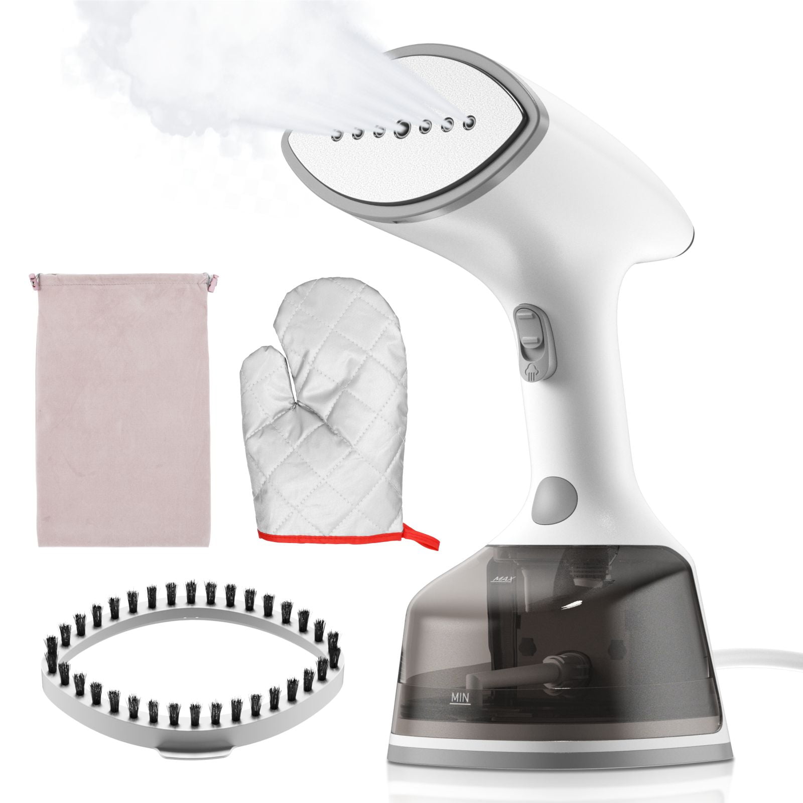 Handheld Garment Steamer – 15-Second Heat Up, 280ml Tank, With Ironing Glove & Brushes, Removes Wrinkles Wet Or Dry