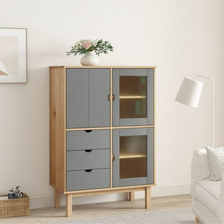 Dcenta Highboard OTTA Brown and Gray 33.5"x16.9"x49.2" Solid Wood Pine