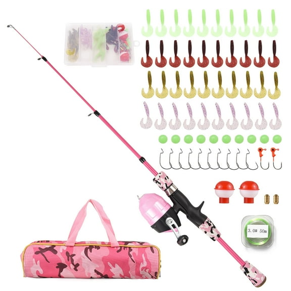Dcenta Kids Fishing Pole Pink, Portable Telescopic Fishing Rod and Reel Combo Kit - with Spincast Fishing Reel Tackle Box for Girls, Youth