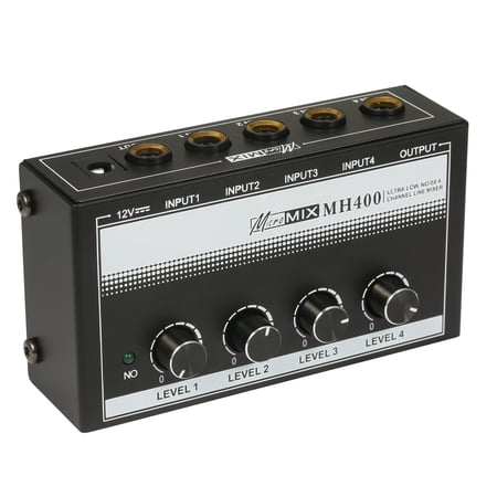Dcenta MH400 Ultra Low-Noise 4-Channel Line Mixer Mini Audio Mixer with 1/4-inch TS Inputs & Output Control for Guitars Bass Keyboards