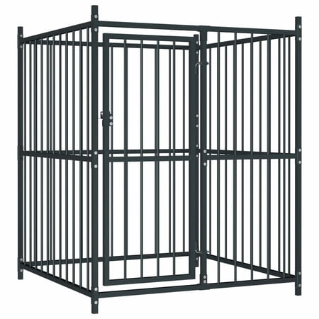 Dcenta Outdoor Dog Kennel Steel Bar Sidewalls Fence Pet Playpen with Lockable Latch Gate Cat Duck Chicken Rabbit Fence Pet Exercise Fence Black 47.2 x 47.2 x 59.1 Inches (L x W x H)