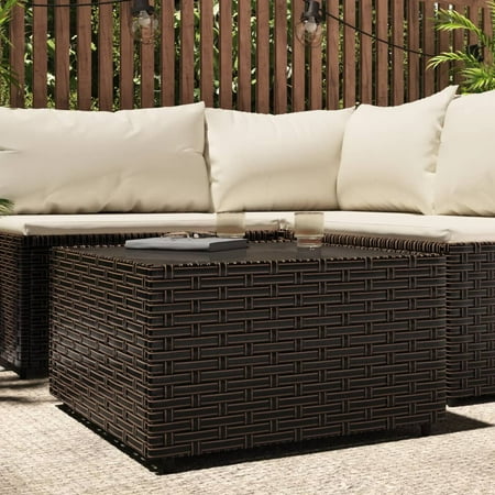 Dcenta Patio Coffee Table Brown 19.7"x19.7"x11.8" Poly Rattan
