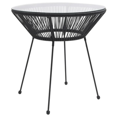 Dcenta Patio Dining Table Black Ø27.6"x29.1" Rattan and Glass