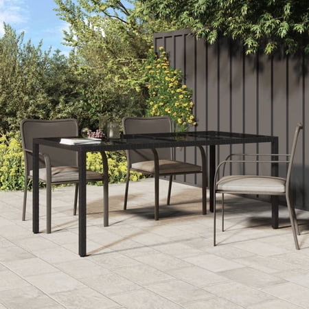 Dcenta Patio Table Black 74.8"x35.4"x29.5" Tempered Glass and Poly Rattan