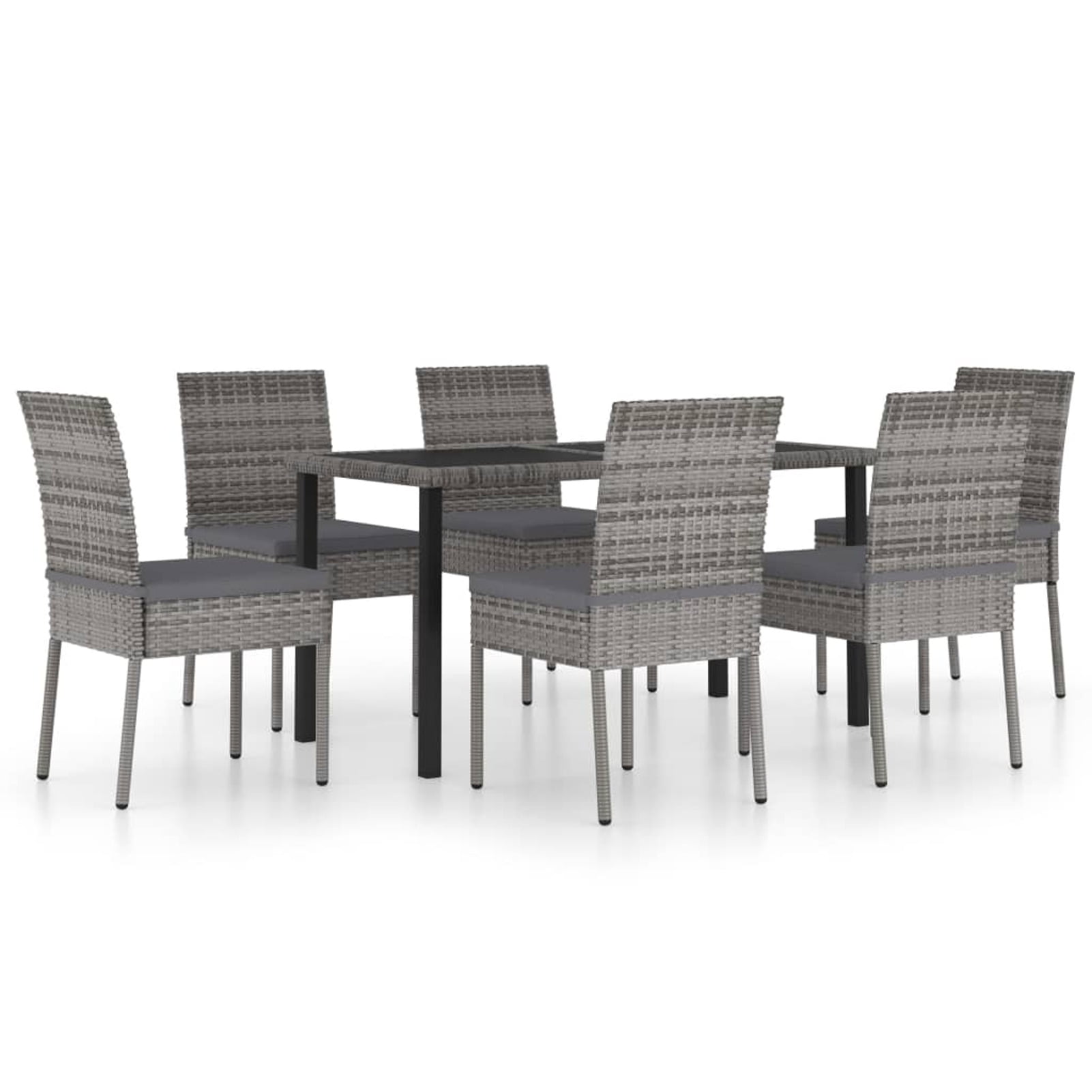 Dcenta Set of 7 Patio Dining Set Glass Tabletop Table and 6 Armless