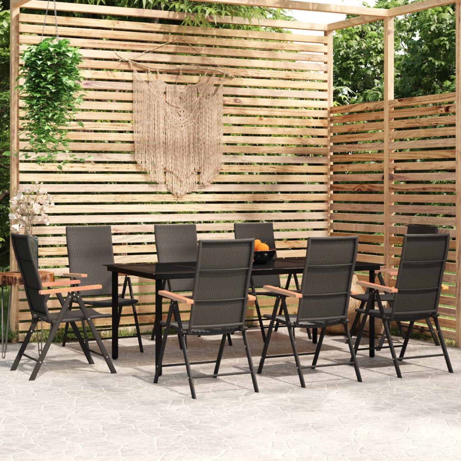 Dcenta Set of 9 Outdoor Dining Set Glass Tabletop Table and Backrest