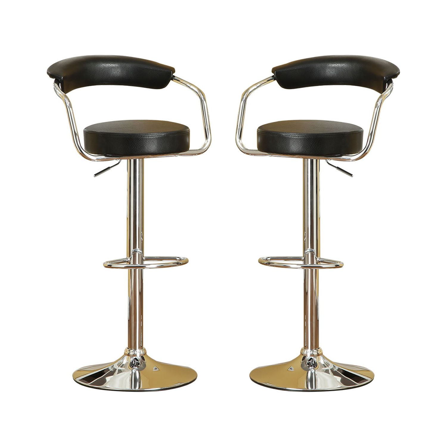 Dcenta Set of 2 Black Faux Leather Bar Stools