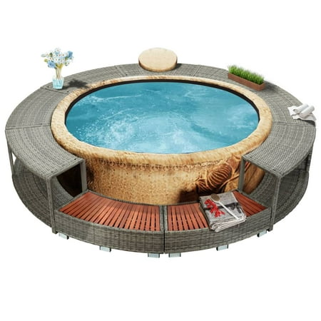 Dcenta Spa Surround Gray Poly Rattan