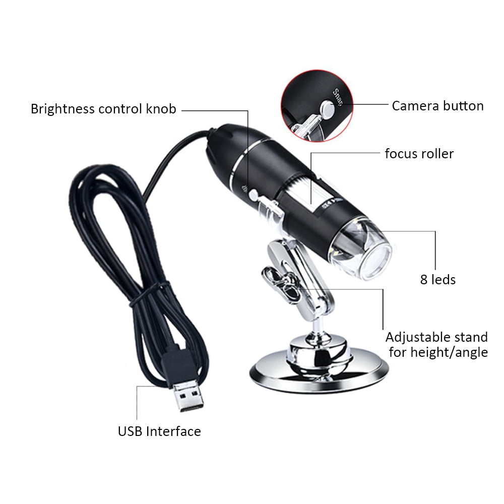 Dcenta USB Digital Microscope 1000X Magnification 8 LEDs with Stand