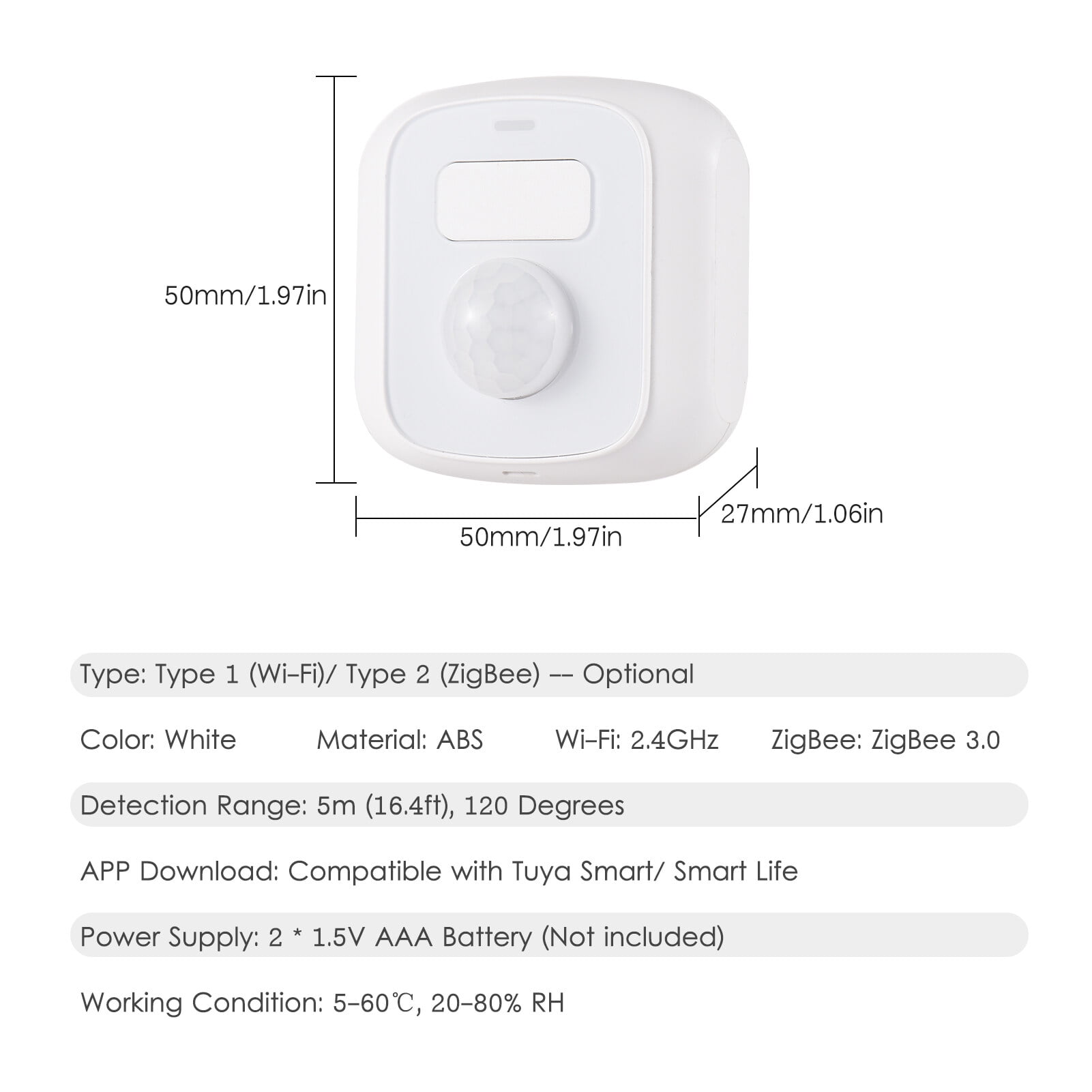 Dcenta Wifi Motion Sensor Smart Human Body Induction PIR Sensor 16.4Ft ...