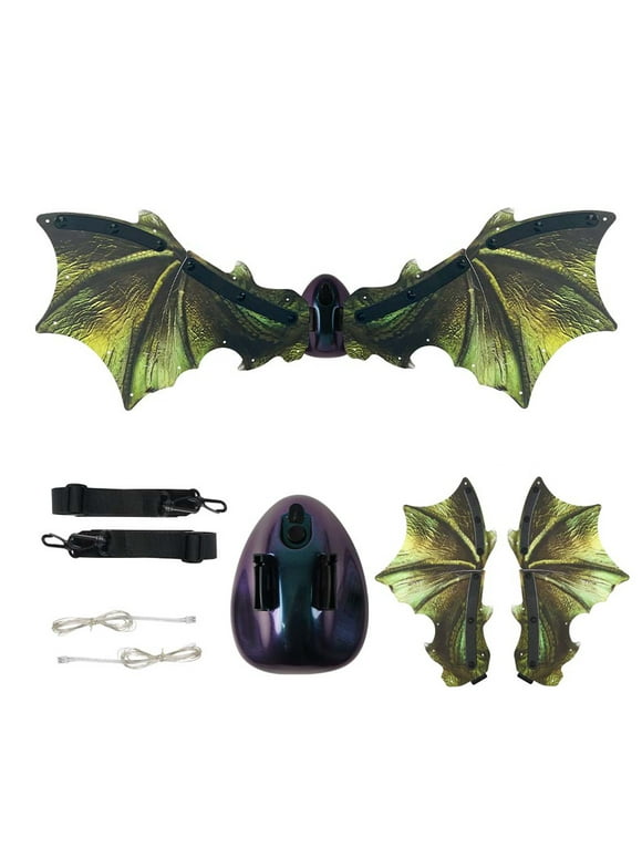Dcenta Wings Electric Dragon Wings with Flapping LED Light Simulate Sounds, Dragon Wings Costume Accessory for Parties Birthdays Halloween Christmas Role Play, Green