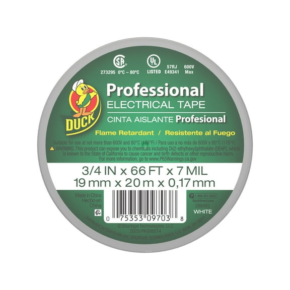 Duck Brand Professional Electrical Tape Canister Pack - White, 0.75 in. x 66 ft. x 7 mil.