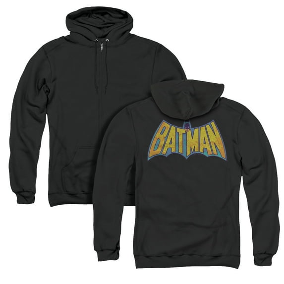 Dco/Batman Neon Distress Logo (Back Print) Adult Zipper Hoodie Sweatshirt Black