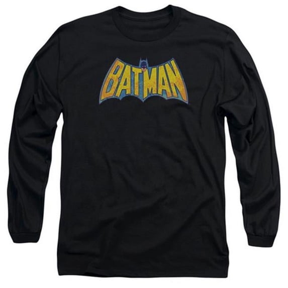 Dco-Batman Neon Distress Logo - Long Sleeve Adult 18-1 Tee - Black- Extra Large
