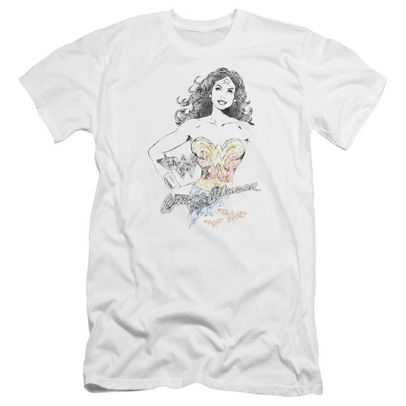 Dco JLA Justice League Wonder Squiggles Premium Canvas Adult Slim Fit 30/1 T-Shirt White