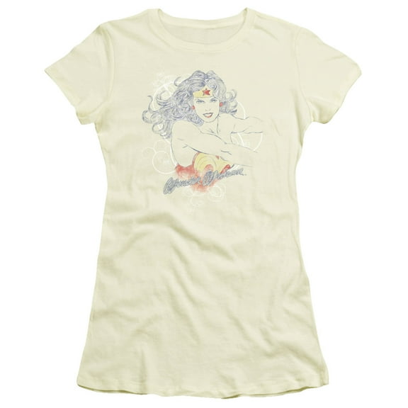 Dco JLA Justice League Sketch Truth S/S Junior Women's T-Shirt Sheer Cream