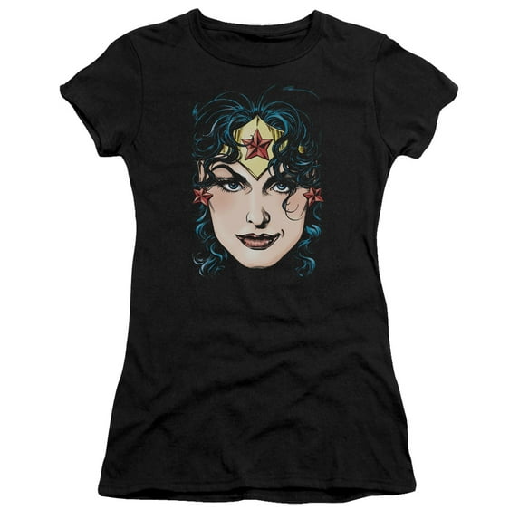 Dco JLA Justice League Wonder Woman Head S/S Junior Women's T-Shirt Sheer Black