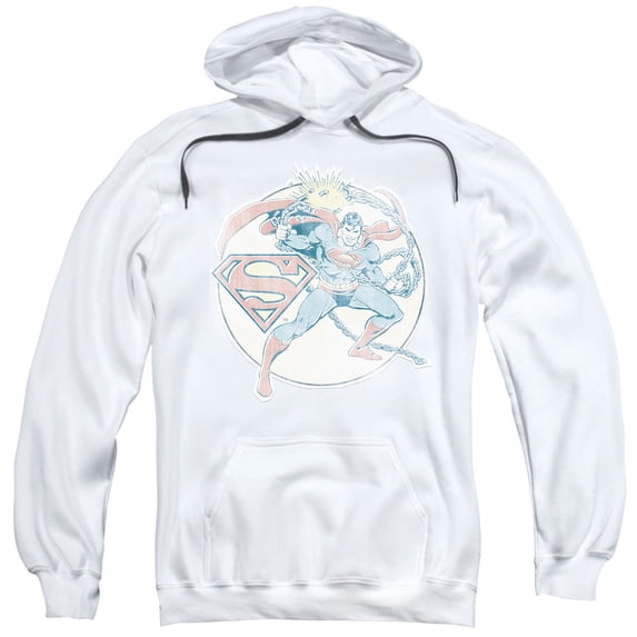 Dco/Retro Superman Iron On Adult Pullover Hoodie Sweatshirt White