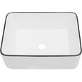 thumbnail image 1 of Dcolora 16"x12" Rectangular Vessel Sink with Black Rim – White Ceramic Bathroom Sink, Modern Above Counter Vanity Basin, Stylish Sink for Bathroom Remodel, Luxury Lavatory Sink, 1 of 6