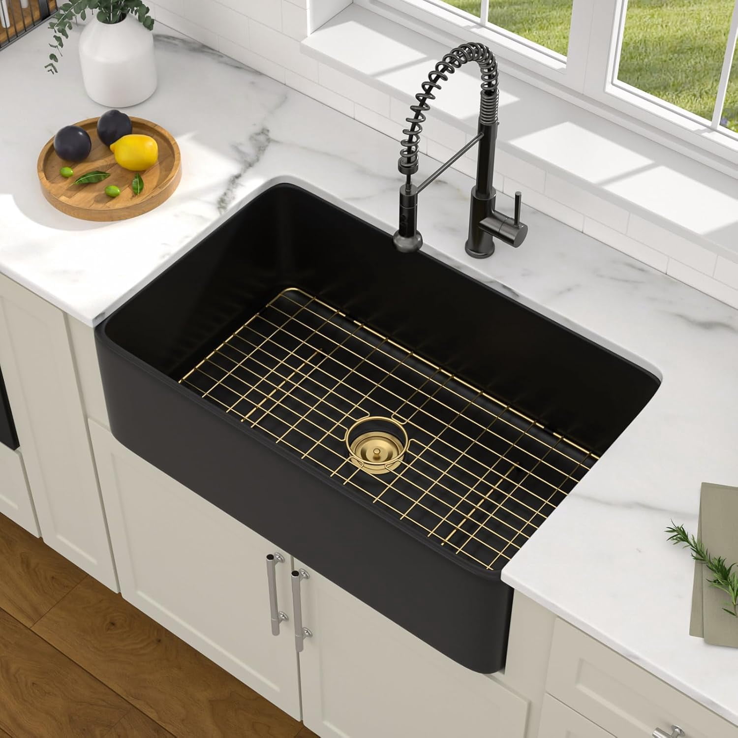Dcolora 33 Inch Black Farmhouse Sink, Fireclay Ceramic Porcelain Apron ...